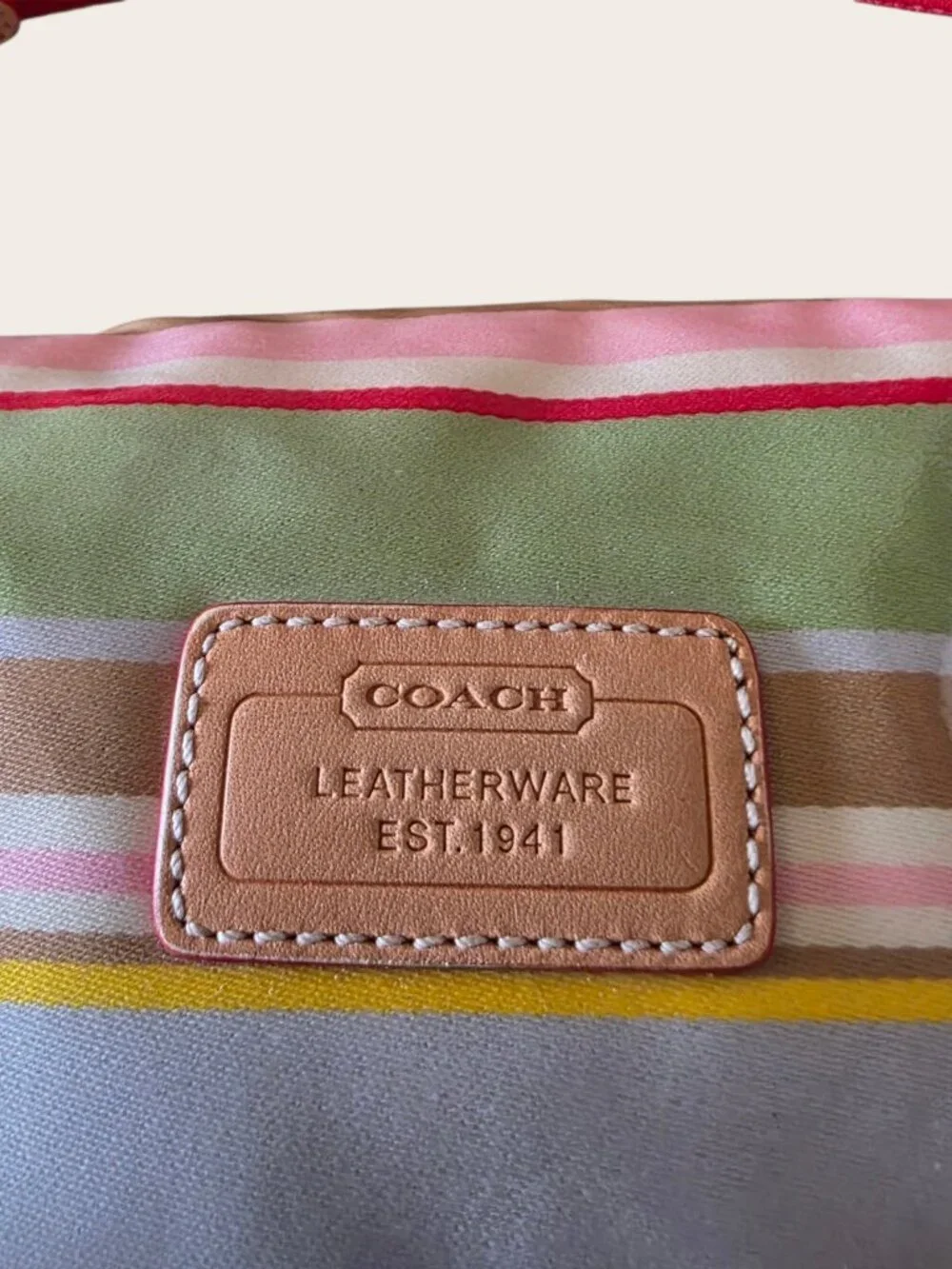 Coach Hampton Watercolor Stripe Pouch Bag Y2K Vintage Vachetta Trim Rare - Picture 8 of 16